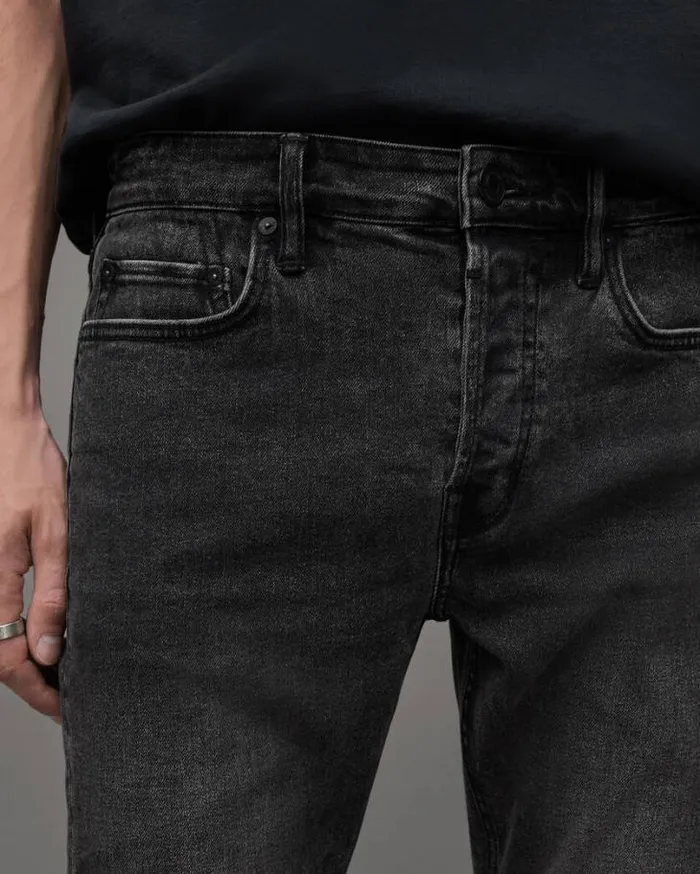 Cigarette Skinny Fit Stretch Denim Jeans Washed Black Men AllSaints Jeans