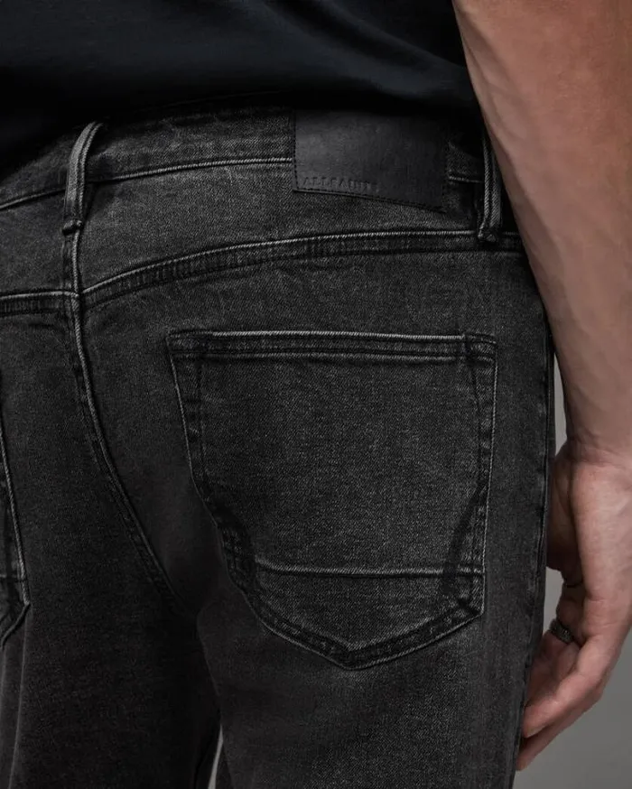Cigarette Skinny Fit Stretch Denim Jeans Washed Black Men AllSaints Jeans