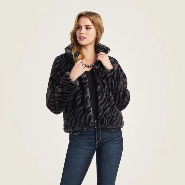 City Girl Faux Fur Jacket Black Women Ariat Jackets and Vests