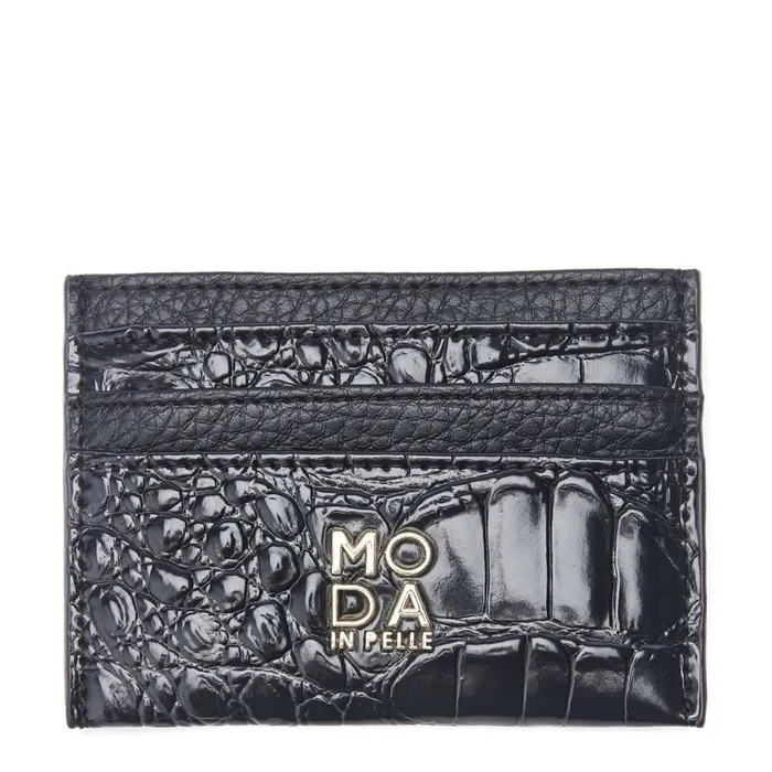 Clutch Bags Women Moda In Pelle Ali Cardwallet Black Croc Print Porvair