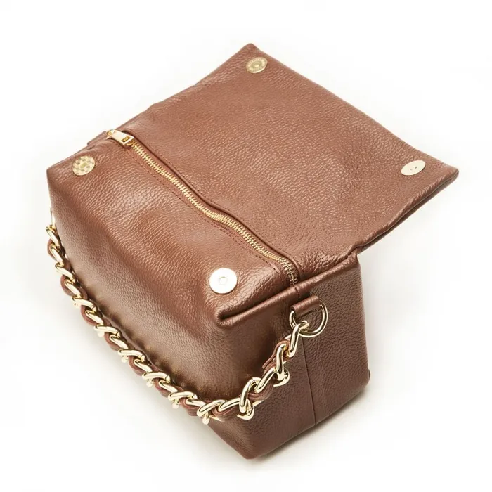 Clutch Bags Women Moda In Pelle Glossie Bag Brown Leather
