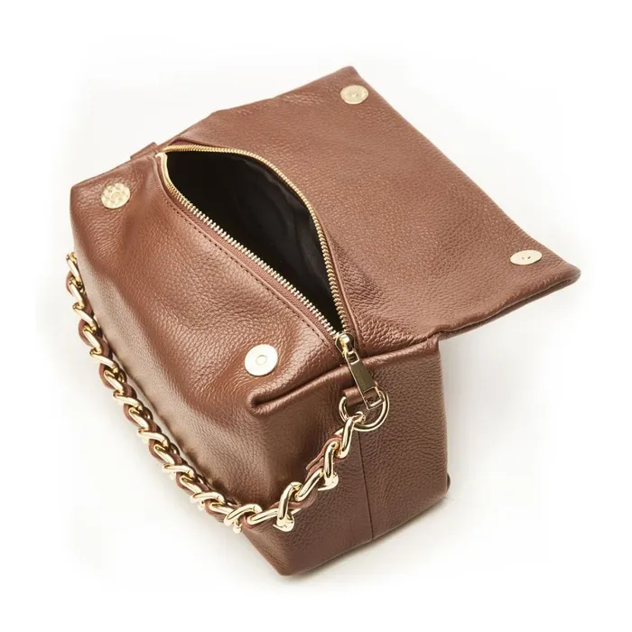 Clutch Bags Women Moda In Pelle Glossie Bag Brown Leather