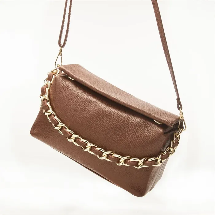 Clutch Bags Women Moda In Pelle Glossie Bag Brown Leather