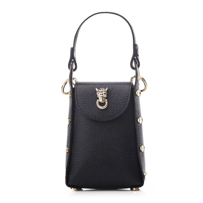 Clutch Bags Women Moda In Pelle Joie Bag Black And Gold Metallic Leather