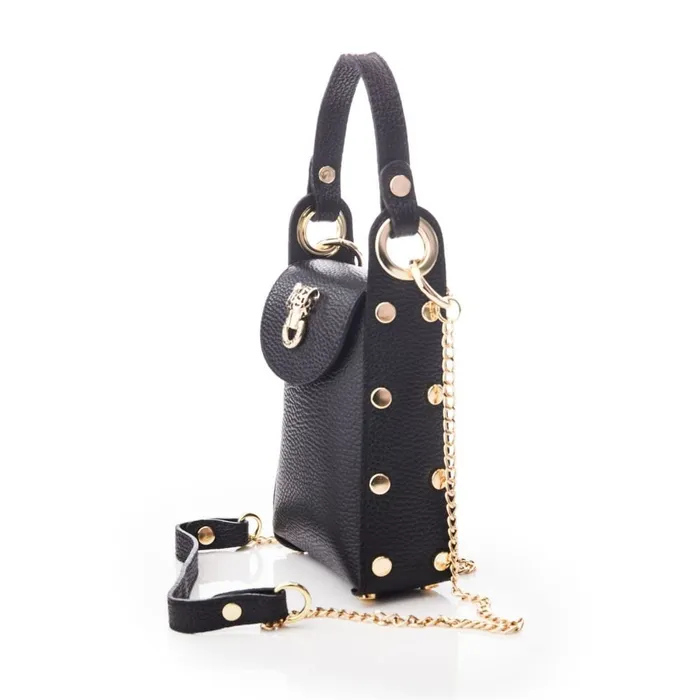 Clutch Bags Women Moda In Pelle Joie Bag Black And Gold Metallic Leather