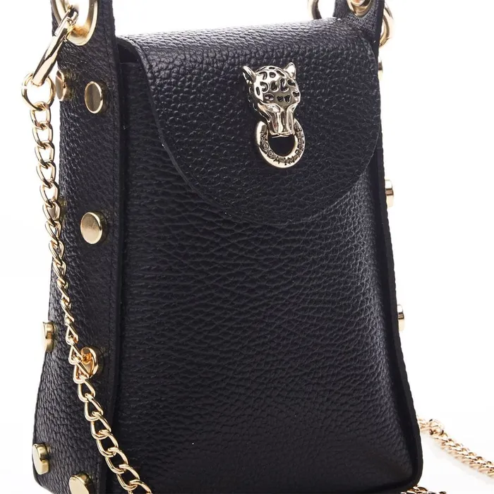 Clutch Bags Women Moda In Pelle Joie Bag Black And Gold Metallic Leather
