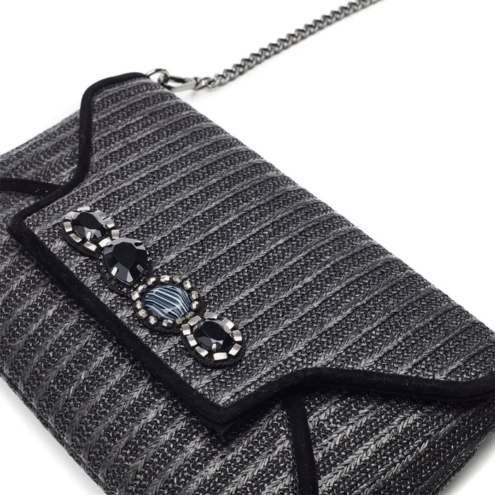 Clutch Bags Women Moda In Pelle Quinn Bag Black Raffia
