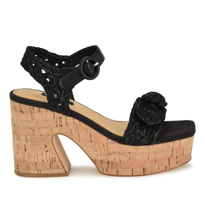 Comiele Platform Sandals Black Raffia Women Nine West Wedges