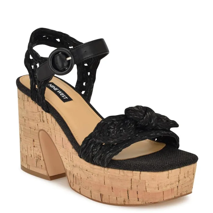 Comiele Platform Sandals Black Raffia Women Nine West Wedges Comiele Platform Sandals Black Raffia Women Nine West Wedges