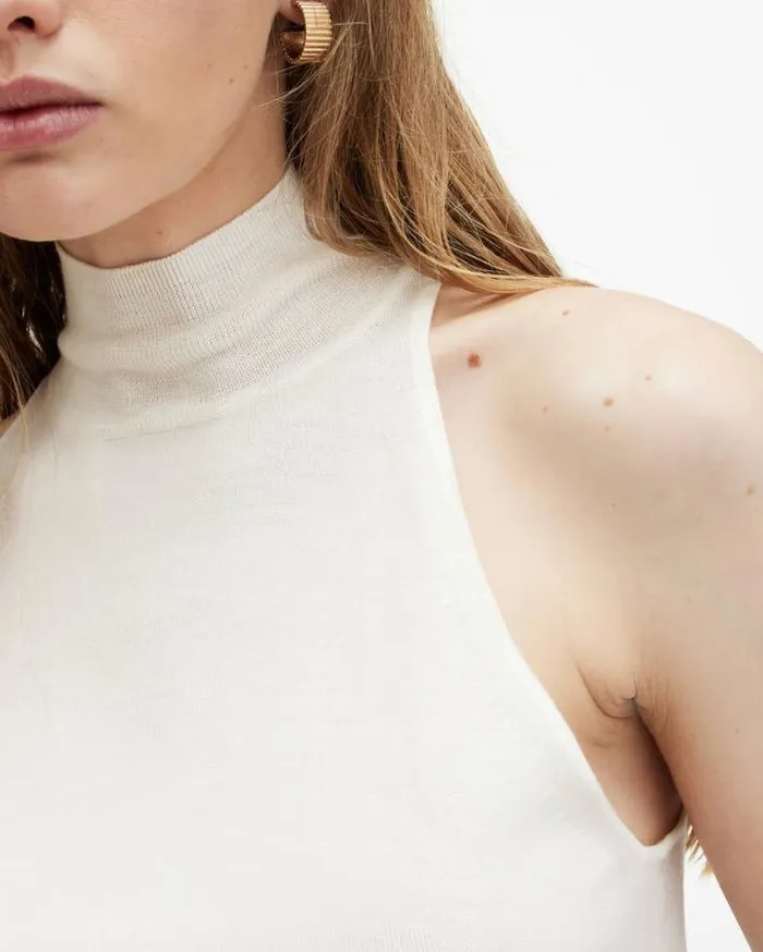 Connie Merino Wool Roll Neck Top Chalk White Women AllSaints Tops and Shirts Connie Merino Wool Roll Neck Top Chalk White Women AllSaints Tops and Shirts
