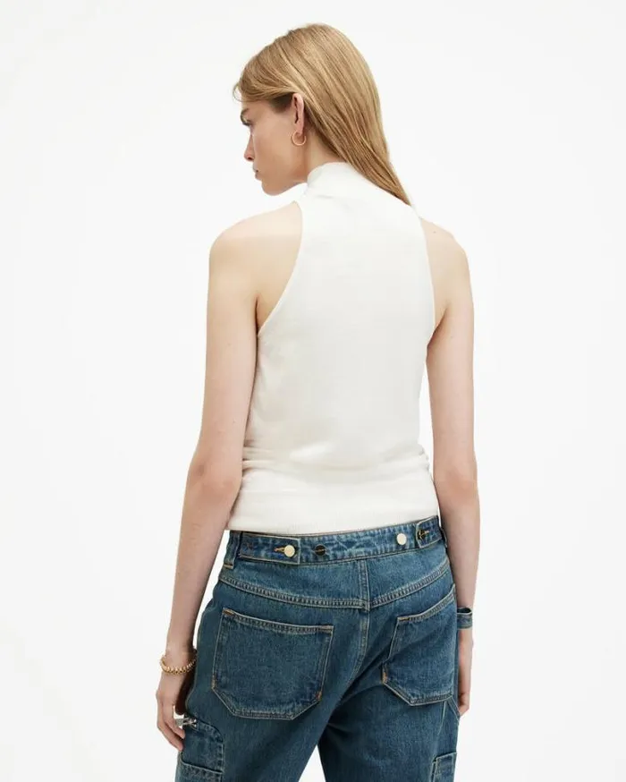 Connie Merino Wool Roll Neck Top Chalk White Women AllSaints Tops and Shirts Connie Merino Wool Roll Neck Top Chalk White Women AllSaints Tops and Shirts