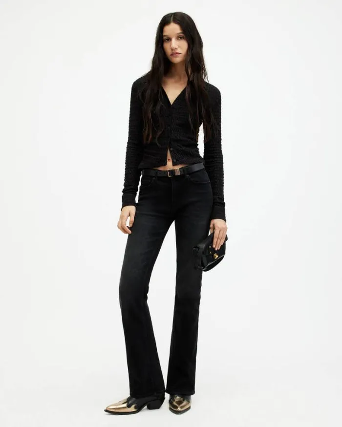 Connie Slim Fit Open Neck Shirt Black Women AllSaints Tops and Shirts