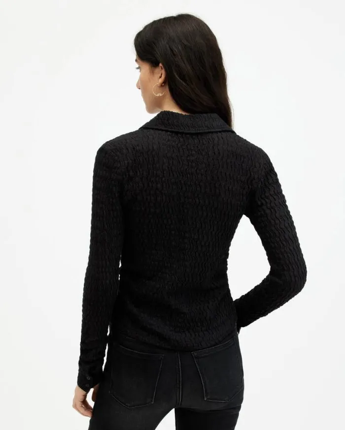 Connie Slim Fit Open Neck Shirt Black Women AllSaints Tops and Shirts