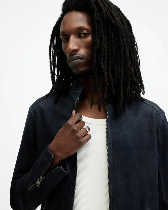 Cora Leather Snap Back Collar Jacket Mcway Blue Men AllSaints Leather Jackets Cora Leather Snap Back Collar Jacket Mcway Blue Men AllSaints Leather Jackets
