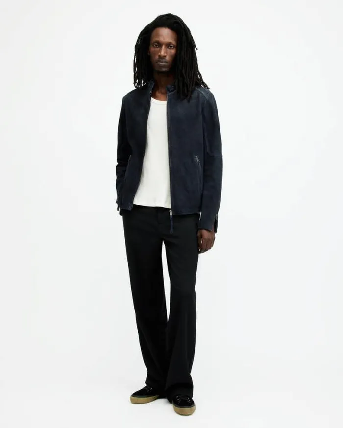 Cora Leather Snap Back Collar Jacket Mcway Blue Men AllSaints Leather Jackets Cora Leather Snap Back Collar Jacket Mcway Blue Men AllSaints Leather Jackets