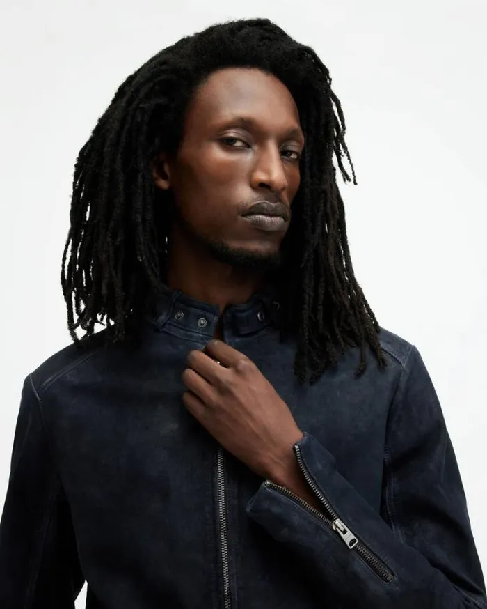 Cora Leather Snap Back Collar Jacket Mcway Blue Men AllSaints Leather Jackets Cora Leather Snap Back Collar Jacket Mcway Blue Men AllSaints Leather Jackets
