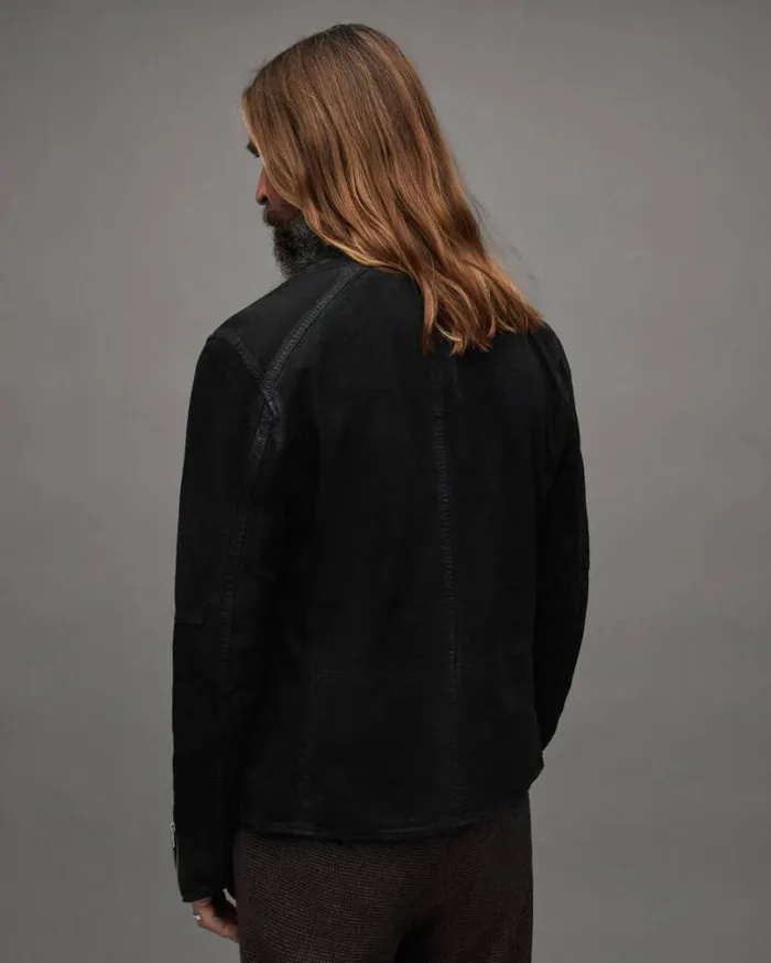 Cora Suede Snap Back Collar Jacket Black Men AllSaints Leather Jackets