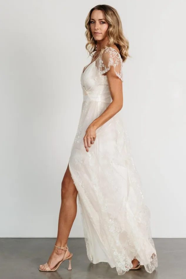 Corinne Shimmer Maxi Gown Off White Women Baltic Born Embellished Sequin Corinne Shimmer Maxi Gown Off White Women Baltic Born Embellished Sequin
