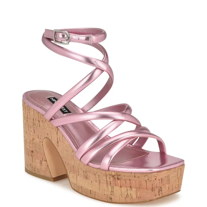Corke Platform Wedge Strappy Sandals Pink Women Nine West Platforms Corke Platform Wedge Strappy Sandals Pink Women Nine West Platforms