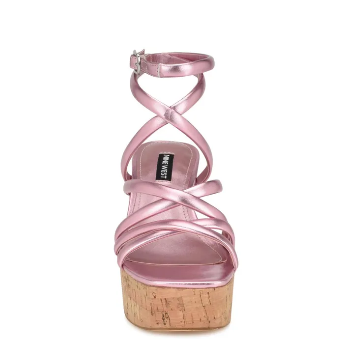 Corke Platform Wedge Strappy Sandals Pink Women Nine West Platforms Corke Platform Wedge Strappy Sandals Pink Women Nine West Platforms