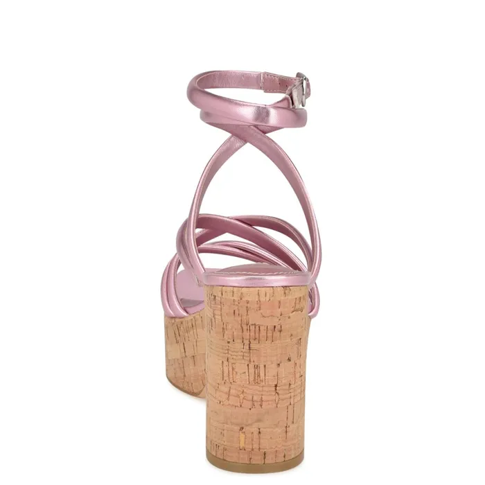 Corke Platform Wedge Strappy Sandals Pink Women Nine West Platforms Corke Platform Wedge Strappy Sandals Pink Women Nine West Platforms