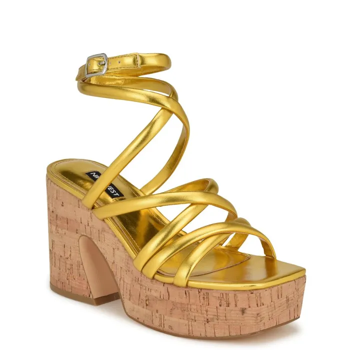 Corke Platform Wedge Strappy Sandals Yellow Women Nine West Sandals Corke Platform Wedge Strappy Sandals Yellow Women Nine West Sandals