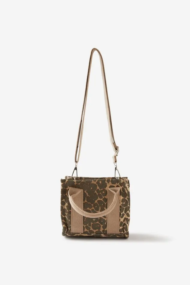 Cotton On BagsandBagCharms The Mini Stand By Tote Leopard Canvas 8211 Women