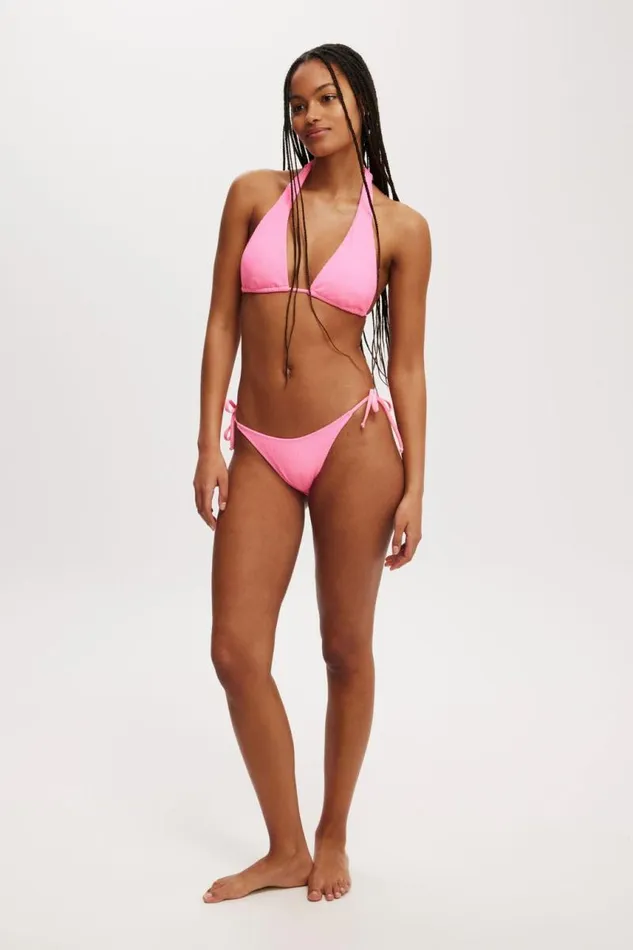 Cotton On Bikinis Fixed Tie Side Brazilian Bikini Bottom Party Pink Crinkle 8211 Women