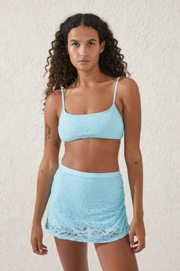 Cotton On Bikinis Straight Neck Crop Bikini Top Paradise Blue Lace 8211 Women