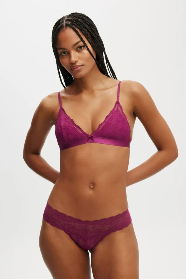 Cotton On Bras Everyday Lace Triangle Padded Bralette Boysenberry 8211 Women