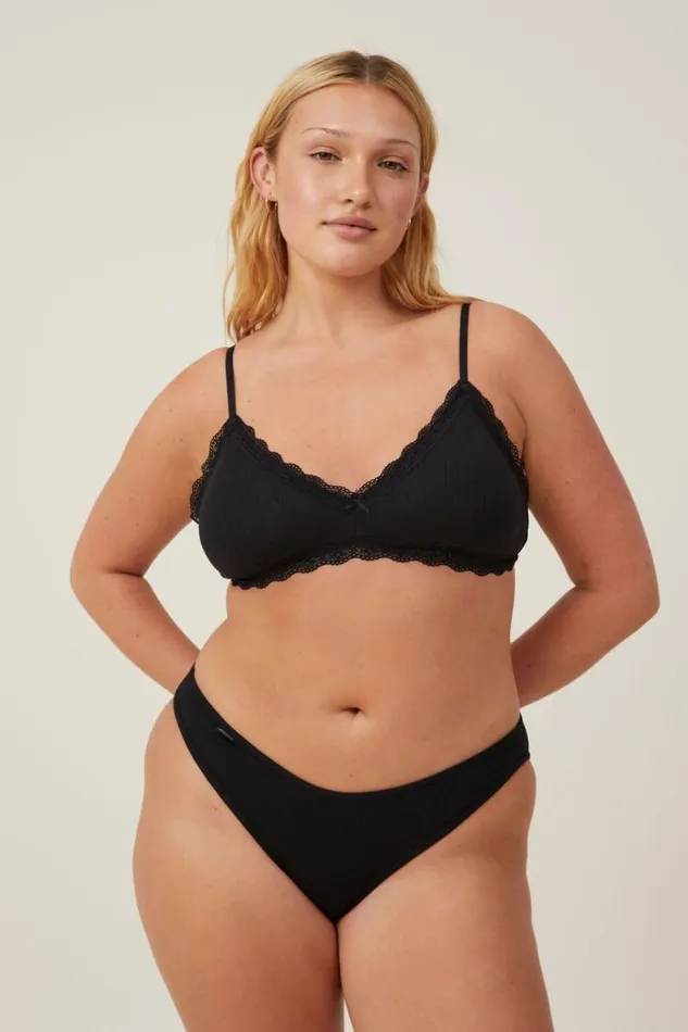 Cotton On Bras Organic Cotton Lace Triangle Padded Bralette Black Pointelle 8211 Women