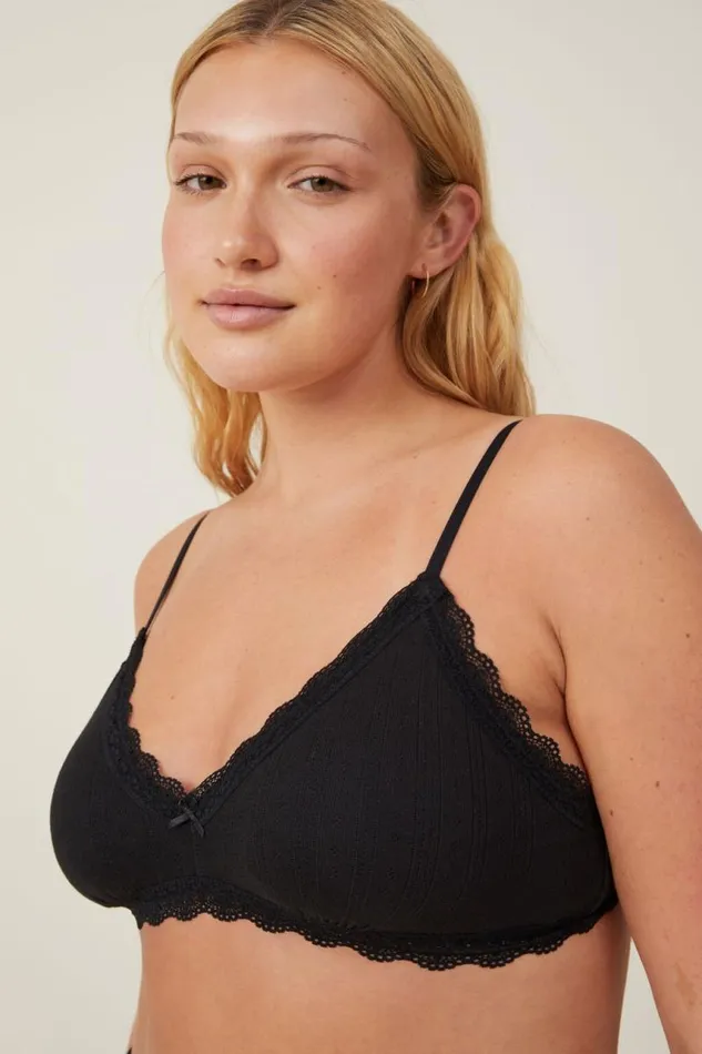 Cotton On Bras Organic Cotton Lace Triangle Padded Bralette Black Pointelle 8211 Women