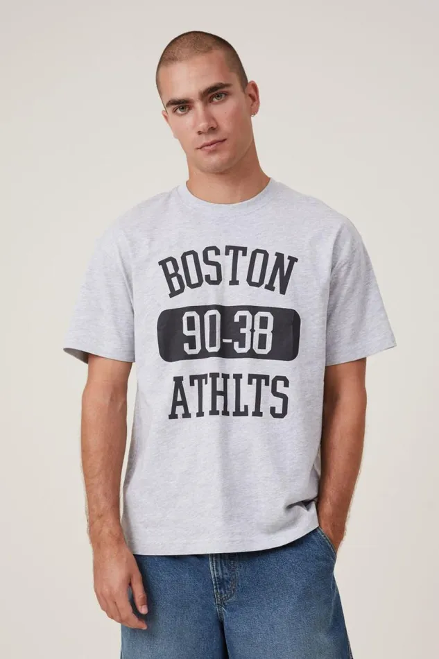 Cotton On Graphic TShirts Loose Fit College TShirt Light Grey Marle Boston Ath 8211 Men