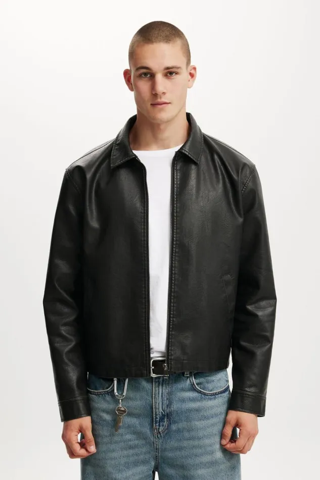 Cotton On Jackets Faux Leather Harrington Vintage Black 8211 Men