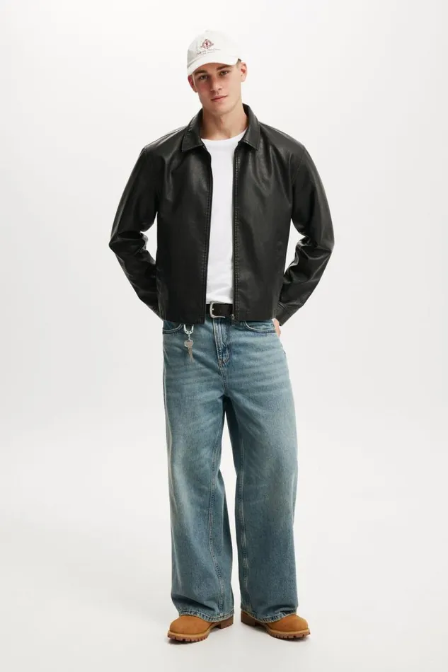Cotton On Jackets Faux Leather Harrington Vintage Black 8211 Men