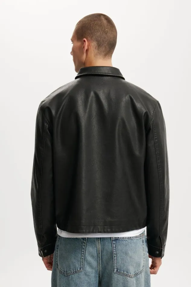 Cotton On Jackets Faux Leather Harrington Vintage Black 8211 Men