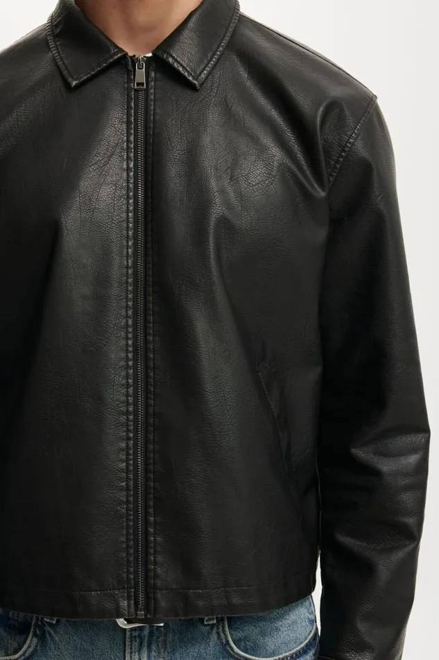 Cotton On Jackets Faux Leather Harrington Vintage Black 8211 Men