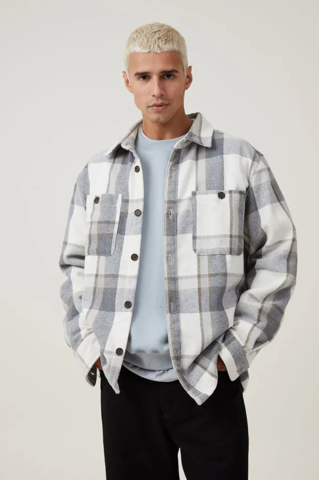 Cotton On Jackets Heavy Overshirt Off White Check 8211 Men