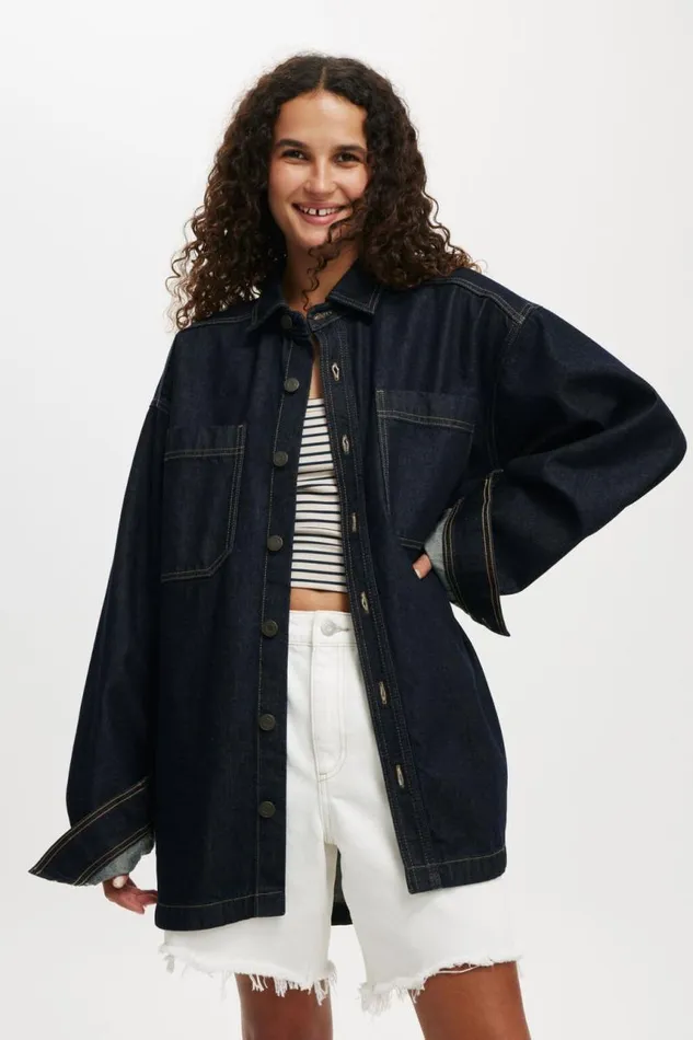 Cotton On Jackets Oversized Denim Shirt Indigo 8211 Women