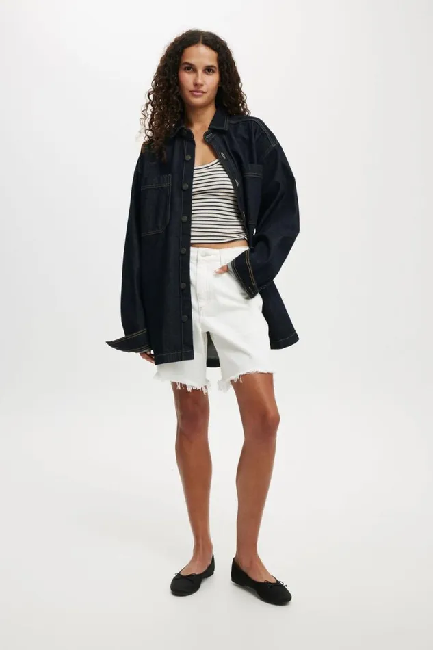 Cotton On Jackets Oversized Denim Shirt Indigo 8211 Women
