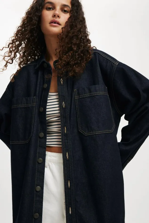 Cotton On Jackets Oversized Denim Shirt Indigo 8211 Women