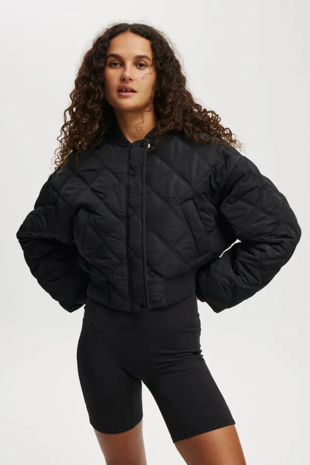 Cotton On Jackets Quilted Rib Bomber Jacket Black 8211 Women