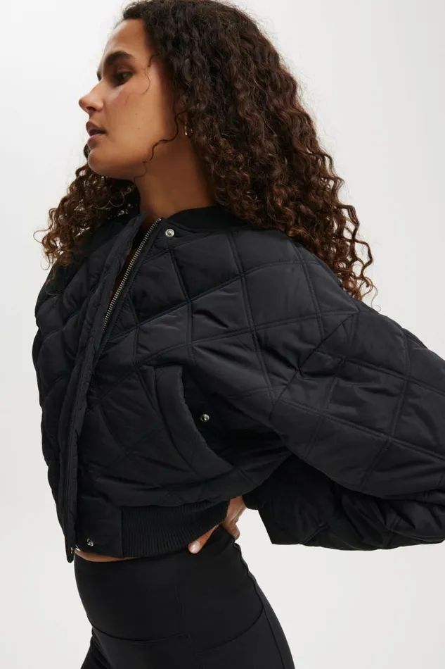 Cotton On Jackets Quilted Rib Bomber Jacket Black 8211 Women