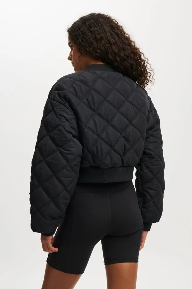 Cotton On Jackets Quilted Rib Bomber Jacket Black 8211 Women