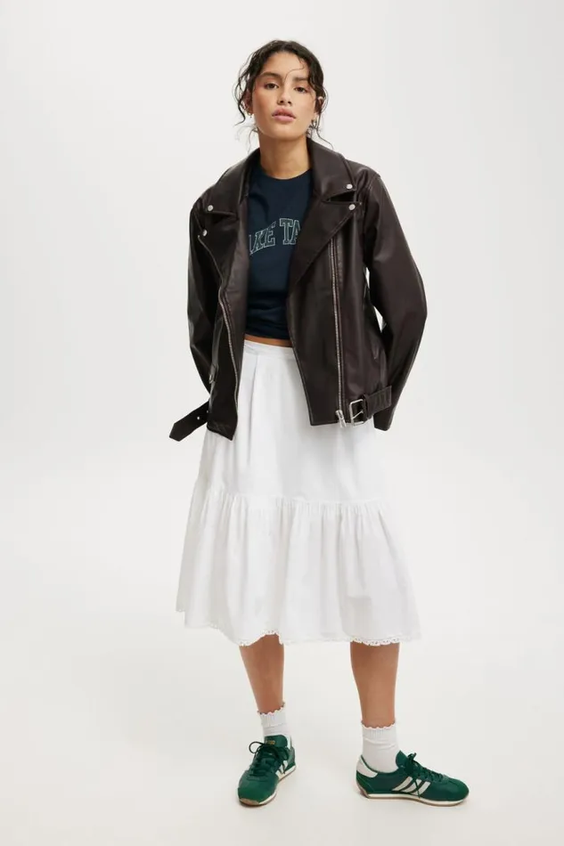 Cotton On Jackets Roman Faux Leather Biker Jacket Cherry Choc 8211 Women