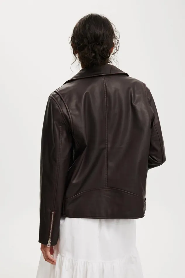 Cotton On Jackets Roman Faux Leather Biker Jacket Cherry Choc 8211 Women