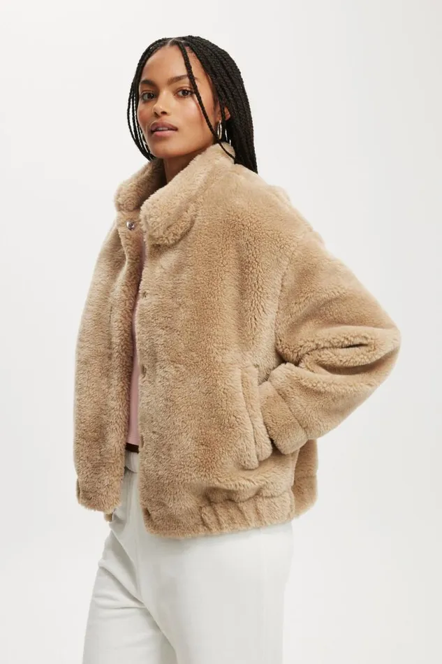 Cotton On Jackets Teddy Bomber Jacket Stone 8211 Women
