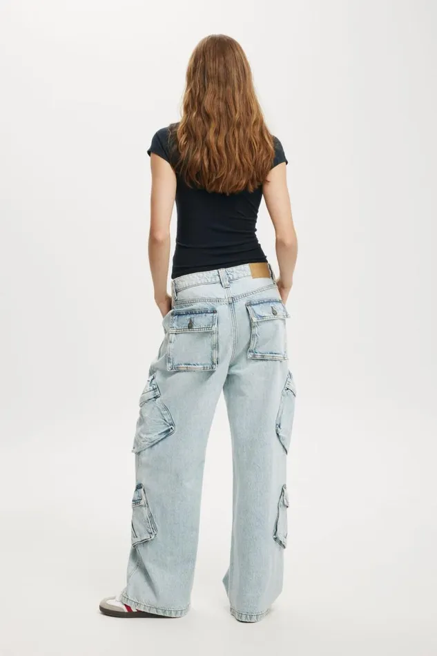 Cotton On Jeans Cargo Super Baggy Jean Palm Blue 8211 Women
