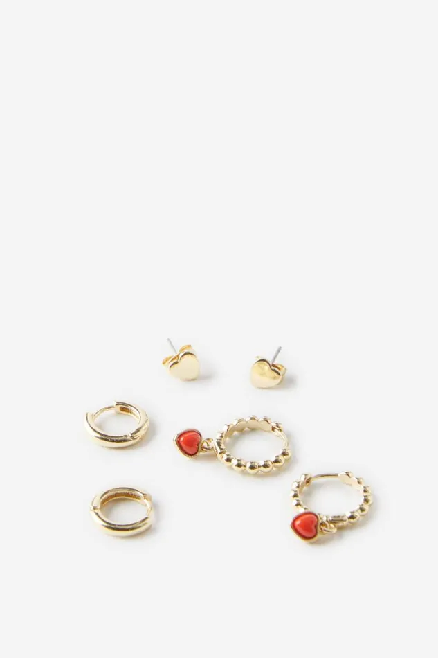 Cotton On Jewelry 3Pk Small Earring Gold Plated Red Heart 8211 Women