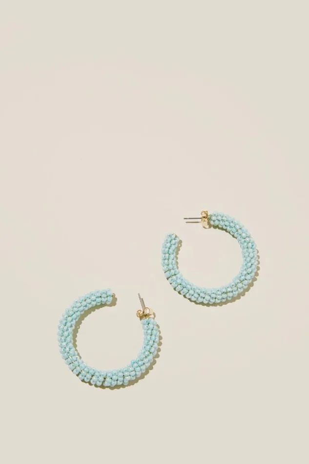 Cotton On Jewelry Large Hoop Earring Gold Plated Blue Beaded 8211 Women